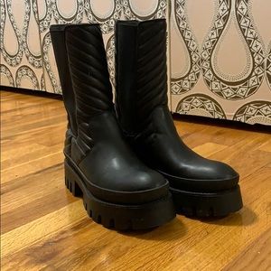 Bershka black mid calf moto style boots